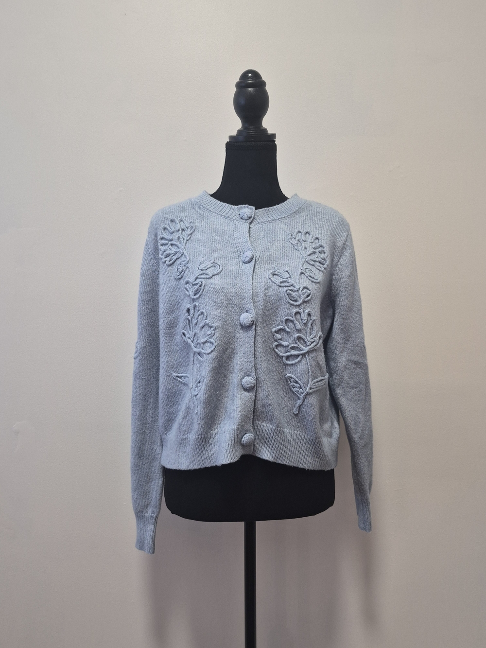 Joie Light Blue Floral Embroidered Button‑Front Women's Sweater